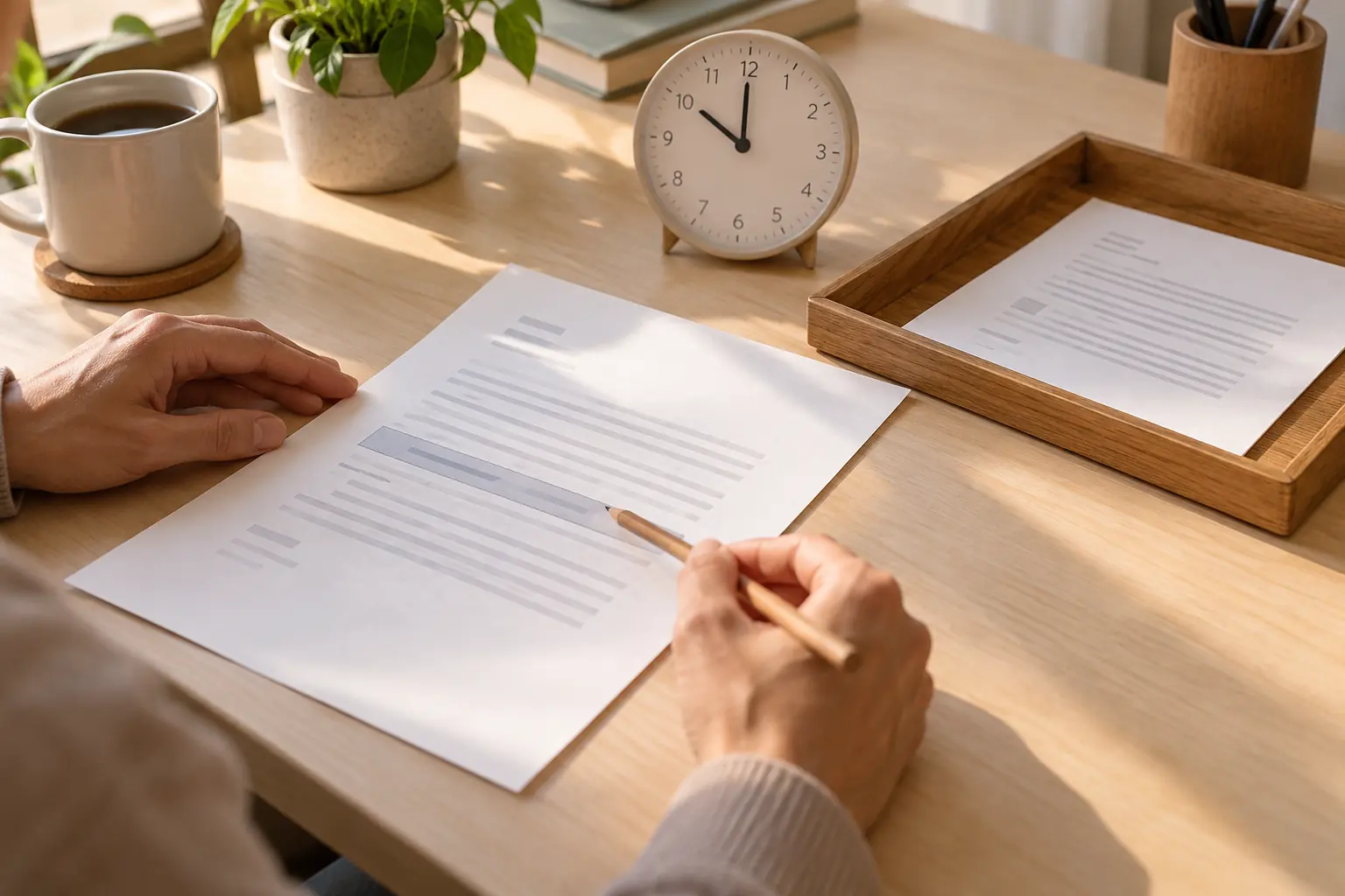Deux demandes de travail fictives sont examinées, l’une près d’une horloge et l’autre dans un plateau d’attente