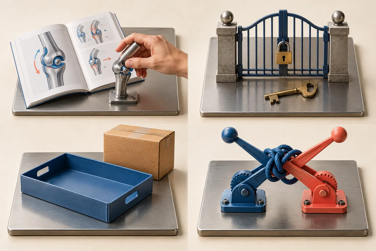 Quatre situations distinctes : apprentissage avec manuel, accès fermé, ressource manquante et commandes contradictoires