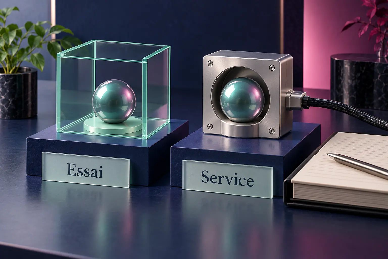 Deux maquettes Essai et Service distinguent une exploration et un fonctionnement à organiser