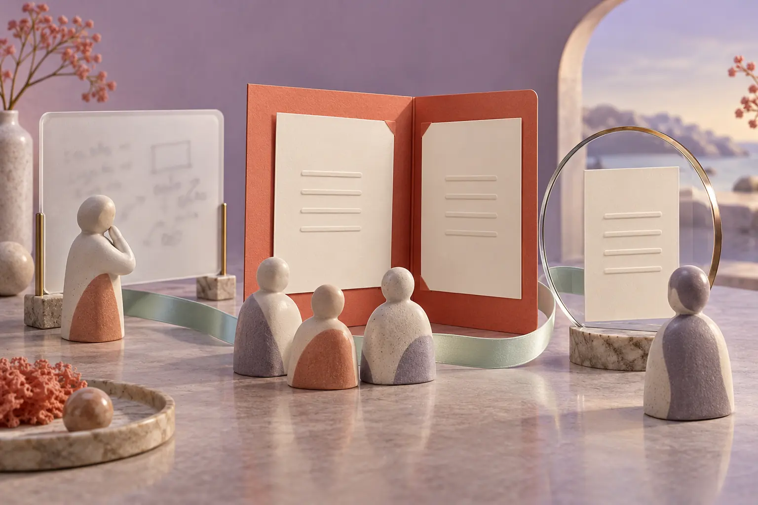 Une écriture locale partiellement masquée est opposée à deux documents identiques accessibles près de figurines sur place et à distance