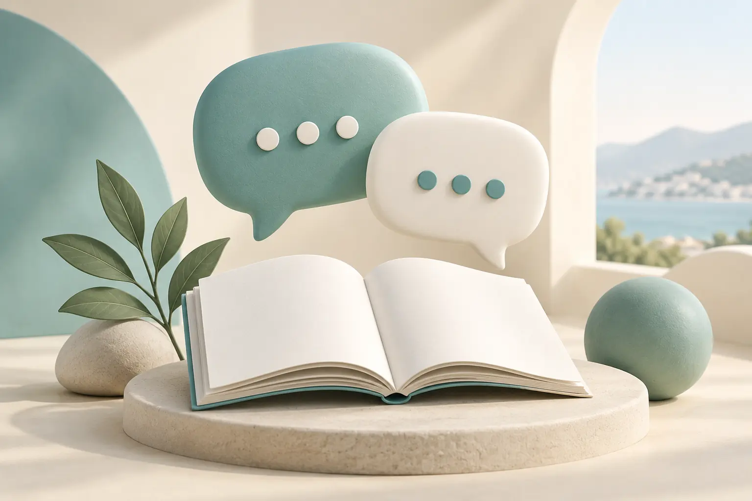 Illustration de bulles de conversation et d’un livre d’information