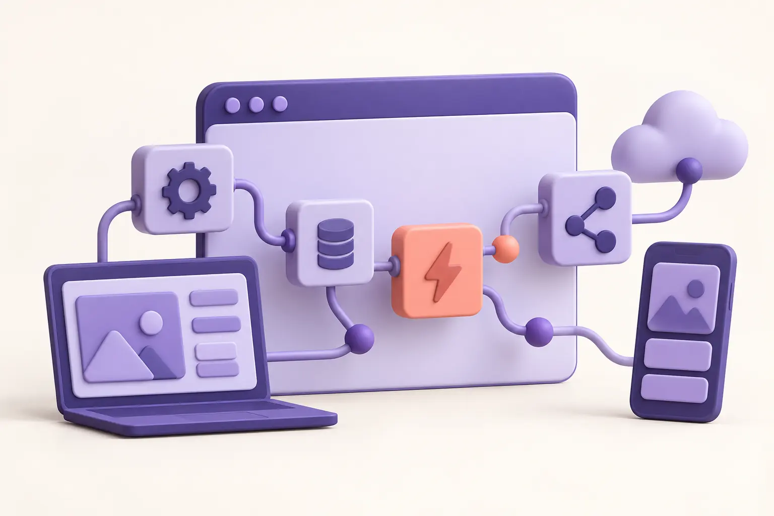 Illustration de sites, applications et automatisations reliés
