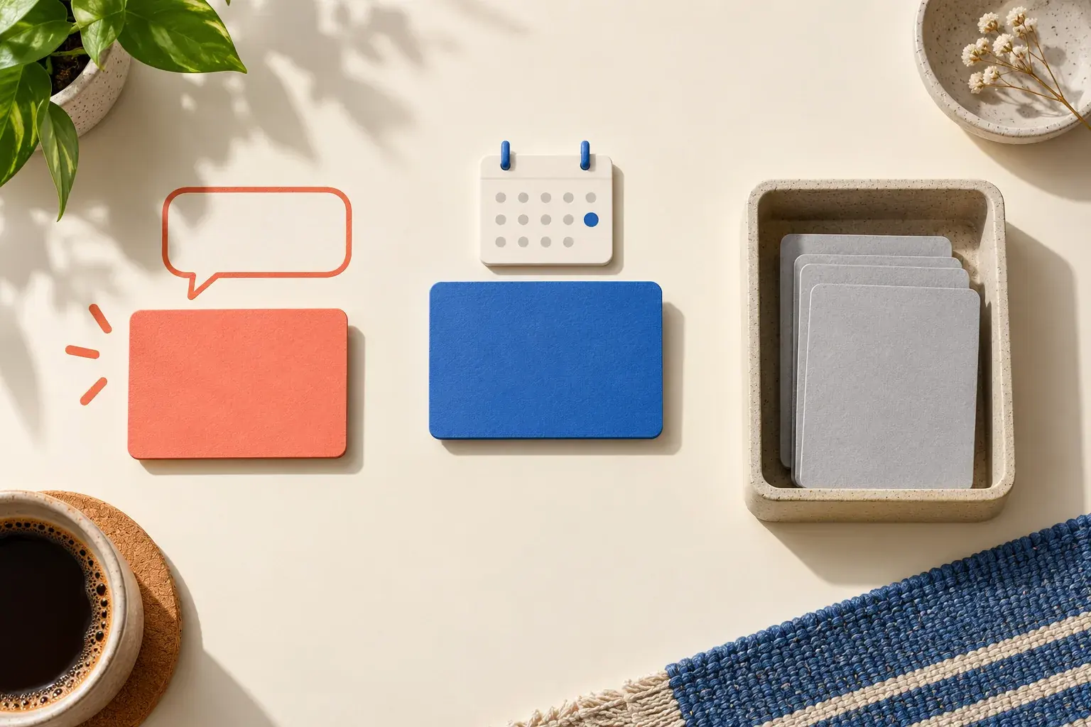 Trois emplacements distincts représentent une action, une attente liée au calendrier et une mise en pause