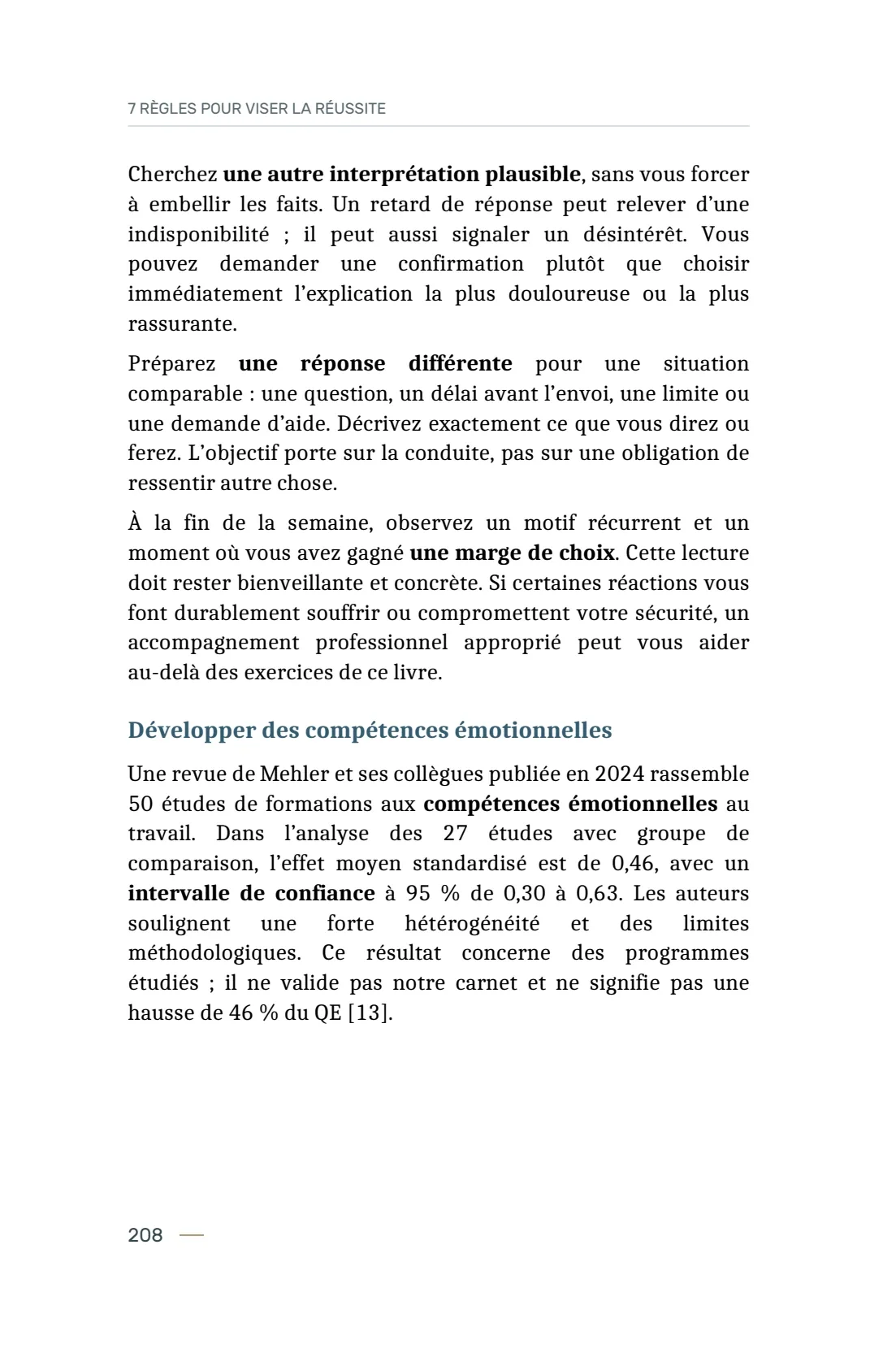 Page 208 du livre 7 règles pour viser la réussite, support de la leçon Principe 31 — Le Quotient émotionnel.