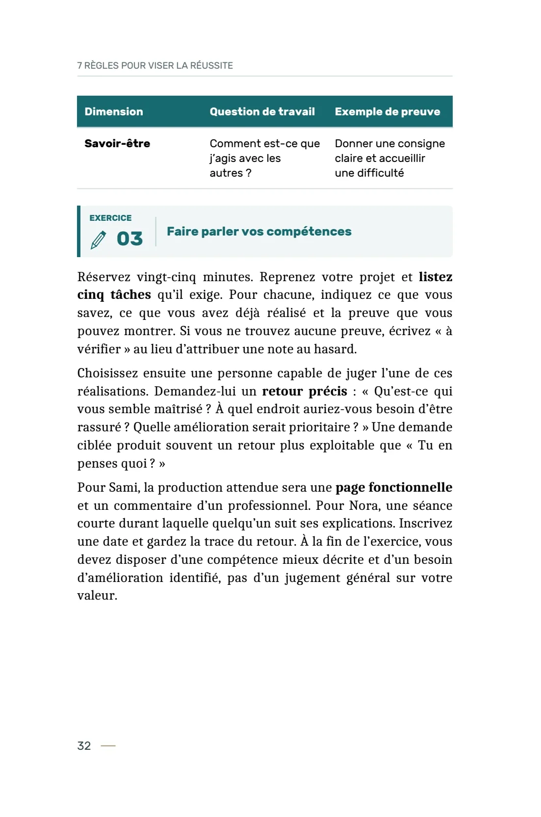 Page 32 du livre 7 règles pour viser la réussite, support de la leçon Principe 01 — Les Compétences.