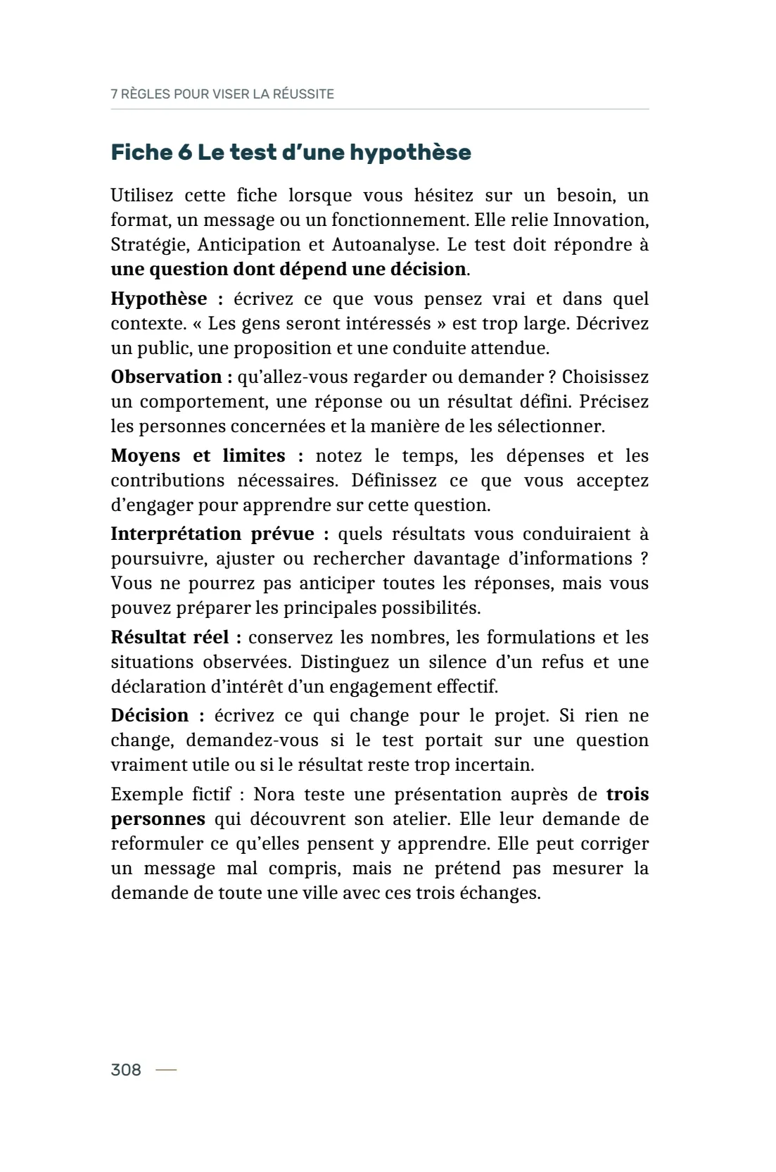 Page 308 du livre 7 règles pour viser la réussite, support de la leçon Utiliser les 14 fiches du carnet de mise en pratique.