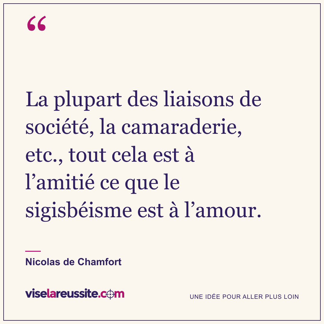 « La plupart des liaisons de société, la camaraderie, etc., tout cela est à l’amitié ce que le sigisbéisme est à l’amour. » — Nicolas de Chamfort — Vise la Réussite
