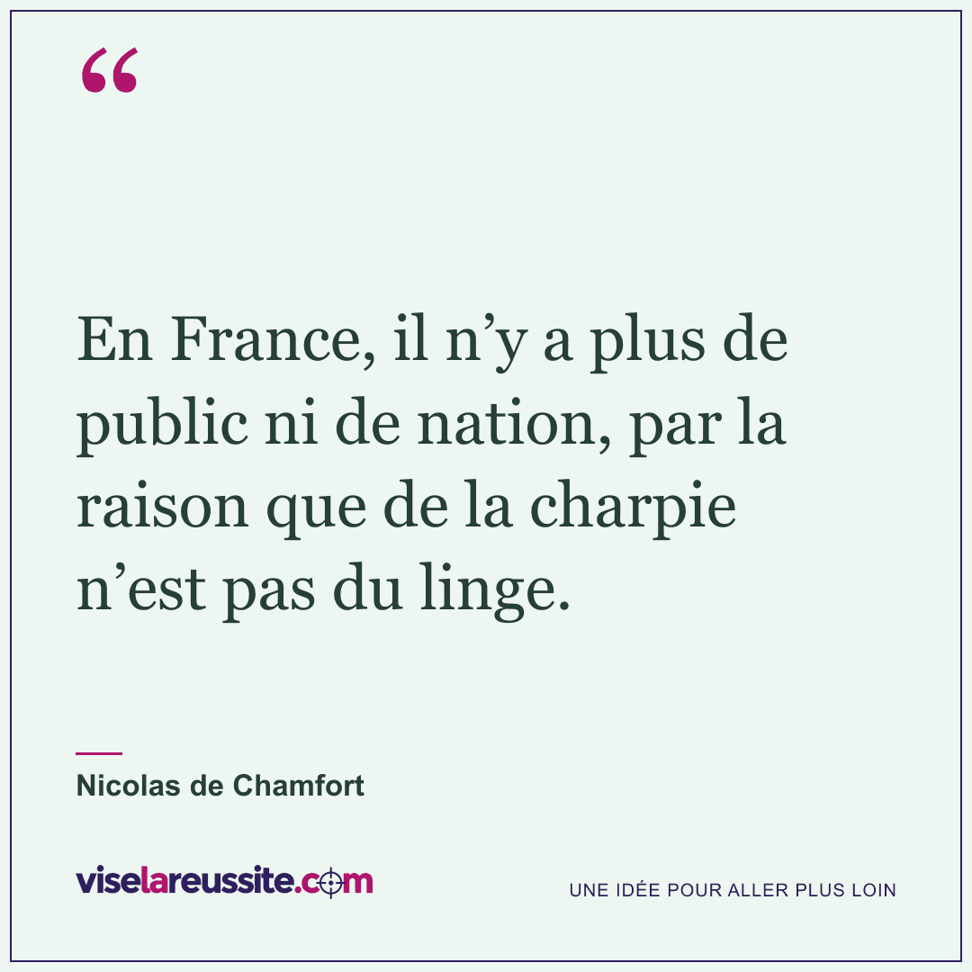 « En France, il n’y a plus de public ni de nation, par la raison que de la charpie n’est pas du linge. » — Nicolas de Chamfort — Vise la Réussite